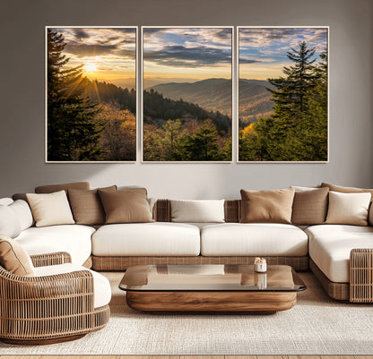 73692479-MGV-CV-36X24-Smoky Mountains Wall Art Canvas Print, Framed Forest Mountain Art Picture Print, Spring Mountain Perfect Spring Style Decor