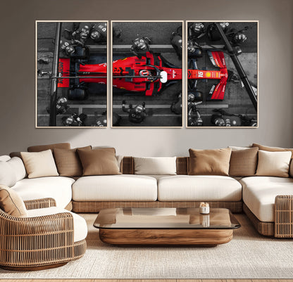 99356-MGV-CV-36X24-Ferrari Pit Stop Wall Art – Formula 1 Racing Car Canvas Print, Red Speed Machine Motorsport Decor for Office, Garage, Man Cave or
