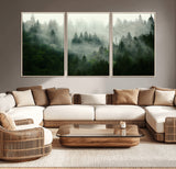 167720496-MGV-CV-36X24-Misty Forest Wall Art – Serene Evergreen Trees Canvas Print, Foggy Mountain Nature Landscape Decor for Bedroom, Living Room or