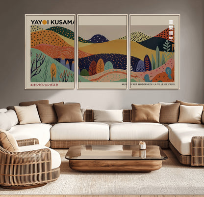 11242-MGV-CV-36X24-Kusama Wall Art – Abstract Colorful Hills Canvas Print, Modern Japanese Inspired Landscape Poster for Living Room, Office or
