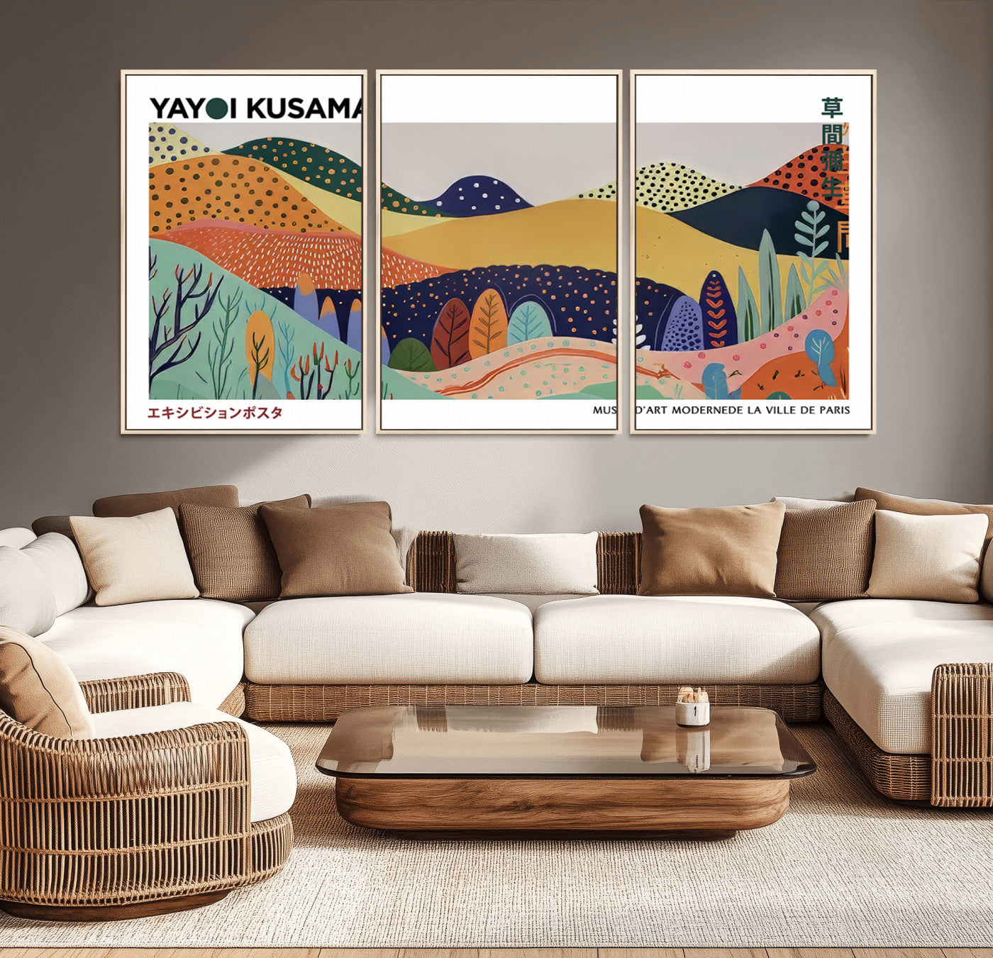 66936-MGV-CV-36X24-Kusama Wall Art – Vibrant Abstract Hills Canvas Print, Japanese Modern Landscape Poster for Living Room, Office, Studio or