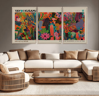 40791-MGV-CV-36X24-Kusama Inspired Wall Art – Vibrant Abstract Floral Jungle Canvas Print, Bold Pop Art Botanical Decor for Living Room, Bedroom, or