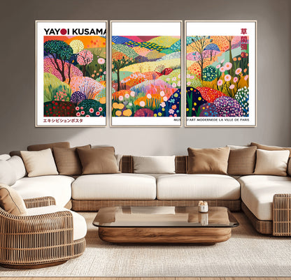 75201-MGV-CV-36X24-Yayoi Kusama Floral Wall Art – Vibrant Abstract Landscape Canvas Print, Modern Pop Art Poster for Living Room, Bedroom, or Gallery