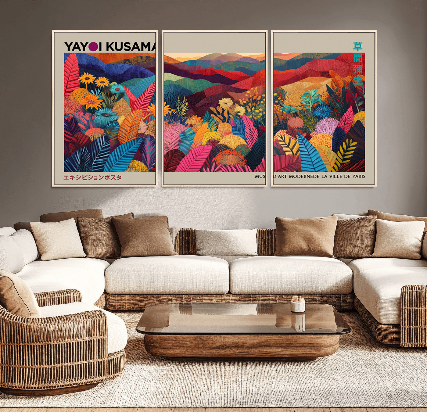 70959-MGV-CV-36X24-Yayoi Kusama Inspired Wall Art – Bold Floral Landscape Canvas Print, Vibrant Modern Abstract Poster for Living Room, Bedroom, or