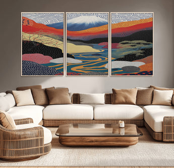 32131-MGV-CV-36X24-Japanese Mount Fuji Wall Art – Abstract Landscape Canvas Print with Swirling Sky & River, Modern Minimalist Asian Inspired Poster