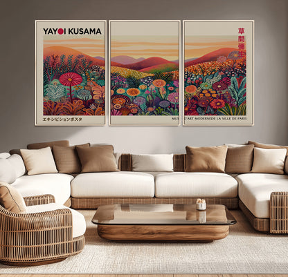 66096-MGV-CV-36X24-Yayoi Kusama Wall Art – Sunset Floral Landscape Canvas Print, Vibrant Flower Garden Panorama for Living Room, Bedroom or Office