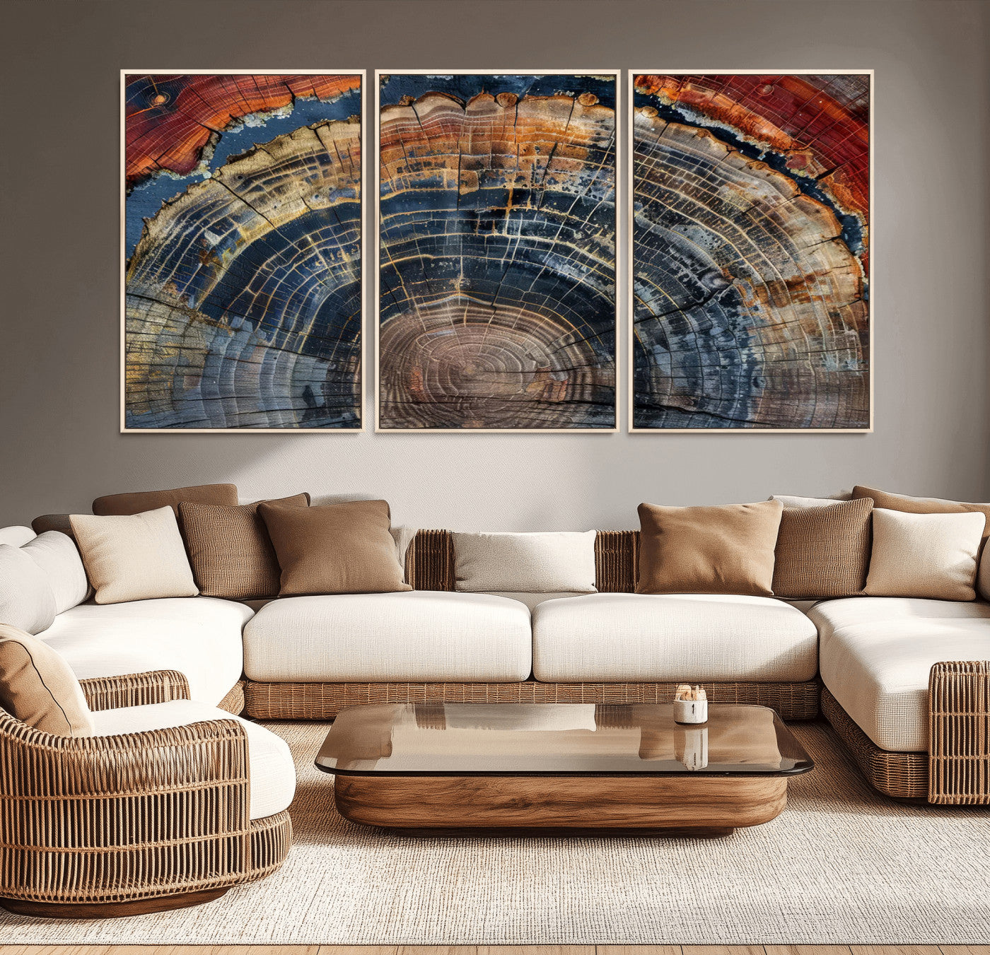 63519-MGV-CV-36X24-Tree Ring Wall Art – Rustic Nature Wood Grain Canvas Print, Abstract Natural Texture Artwork Poster for Living Room, Bedroom,