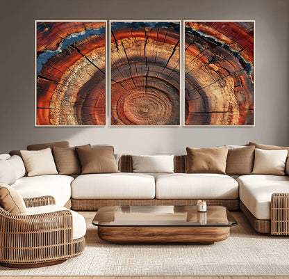 28555-MGV-CV-36X24-Tree Ring Wall Art – Rustic Wood Grain Canvas Print, Natural Texture Abstract Artwork Poster for Living Room, Bedroom, Office,