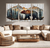 55777-MGV-CV-36X24-Rustic Bear Wall Art Canvas Print, Framed Mountain and Forest Art Picture Print, Wooden Bear Perfect Rustic Lodge Decor Artwork