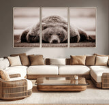 20611-MGV-CV-36X24-Grizzly Bear Wall Art – Majestic Wildlife Sepia Canvas Print, Rustic Nature Animal Artwork for Cabin, Lodge, Living Room, Bedroom,