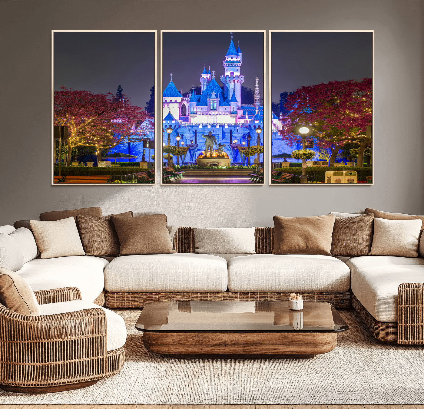 66710-MGV-CV-36X24-Enchanted Castle Wall Art – Magical Night Scene Canvas Print with Glowing Lights, Fantasy Architecture Artwork for Living Room,