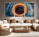 30457-MGV-CV-36X24-Tree Ring Wall Art – Abstract Wood Grain Canvas Print with Brown and Blue Swirl, Rustic Nature Inspired Artwork for Living Room,