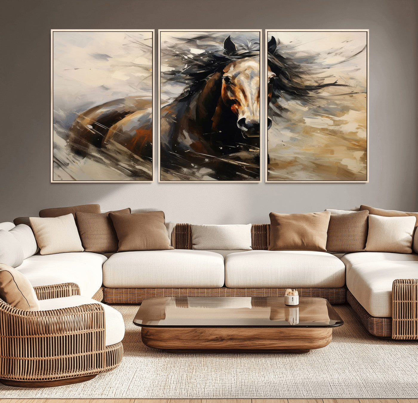 53001-MGV-CV-36X24-Wild Horse Wall Art – Majestic Stallion Canvas Print with Flowing Mane, Rustic Western Style Painting for Living Room, Office or