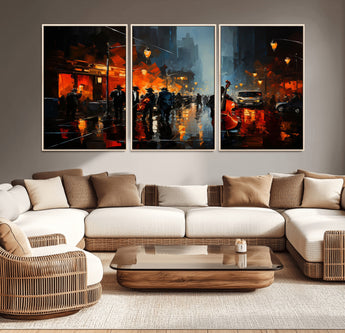 32816-MGV-CV-36X24-City Jazz Night Wall Art – Modern Abstract Urban Street Scene Canvas Print, Moody Music-Themed Decor for Living Room, Office, or