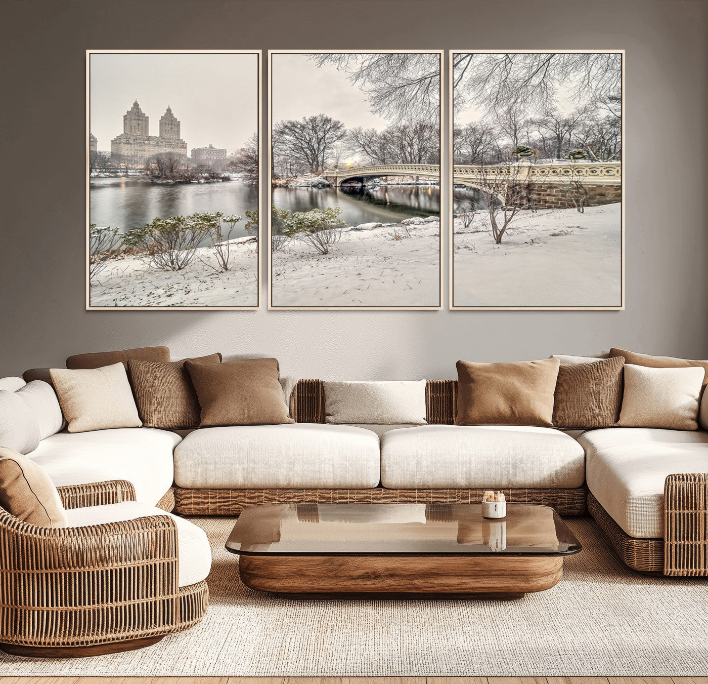 60292-MGV-CV-36X24-Central Park Winter Wall Art – Snowy Bow Bridge Canvas Print, Scenic New York City Landscape Photography for Living Room, Bedroom