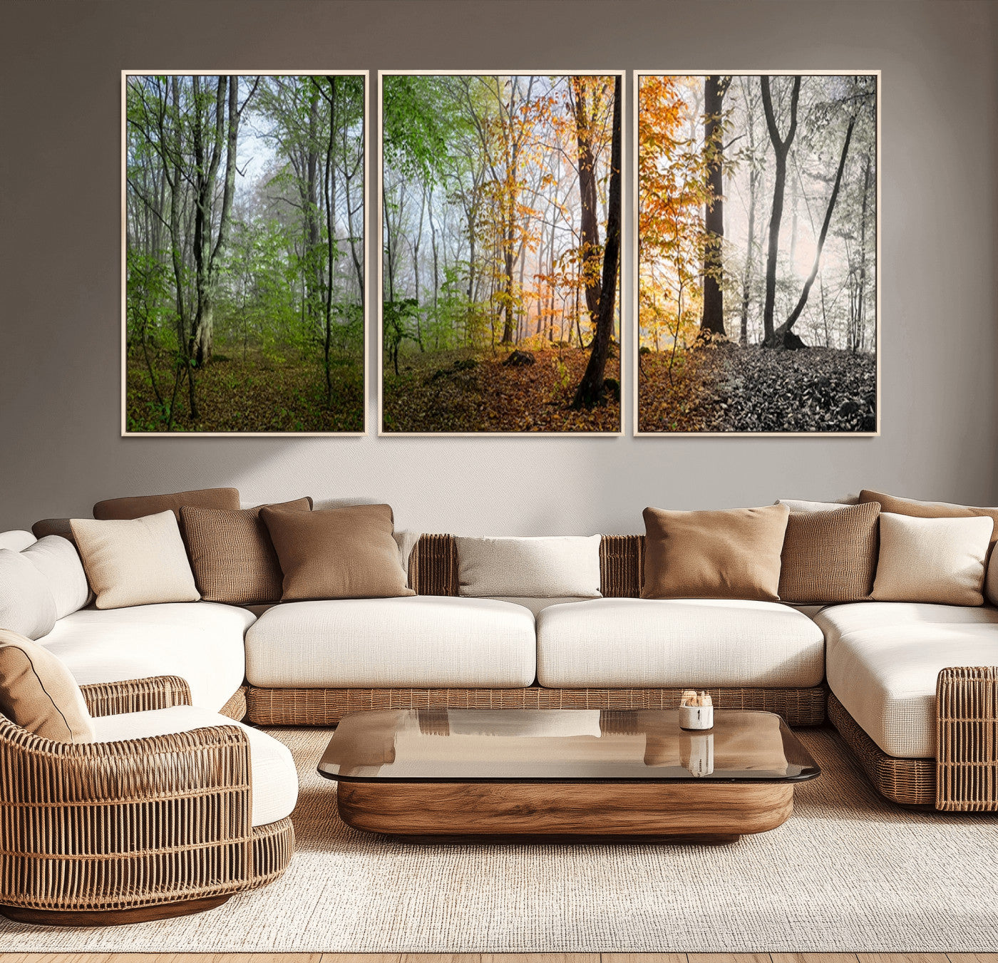 95317-MGV-CV-36X24-Four Seasons Forest Wall Art – Panoramic Nature Canvas Print Showing Spring, Summer, Autumn and Winter Landscape for Living Room,
