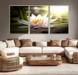 60352-MGV-CV-36X24-White Water Lily Wall Art – Lotus Flower Canvas Print with Sunlight Reflection, Peaceful Botanical Artwork for Living Room,