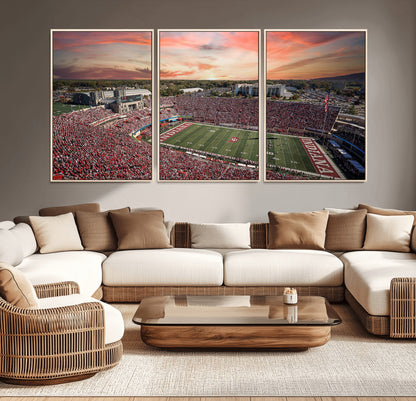 51135-MGV-CV-36X24-Indiana Hoosiers Stadium Wall Art – Panoramic Football Canvas Print with Game Day Crowd and Sunset Sky, Sports Artwork for Man