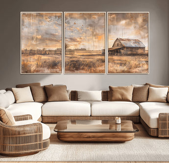 FARM2-MGV-CV-36X24-Rustic Farmhouse Wall Art Canvas Print, Framed Old Barn Art Picture Print, Southwestern Farmhouse Perfect Rustic Decor Artwork