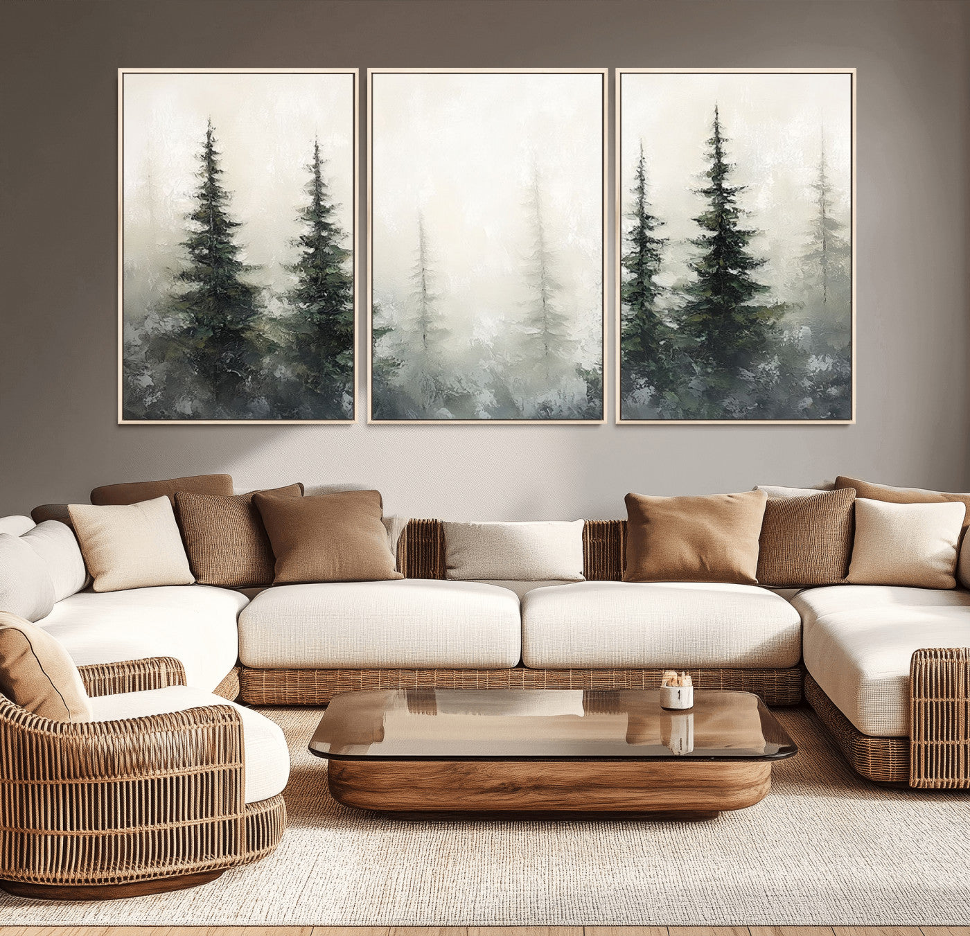 33241-MGV-CV-36X24-Misty Forest Wall Art Canvas Print, Framed Foggy Pines Art Picture Print, Forest Haze Perfect Rustic Minimalist Decor Artwork