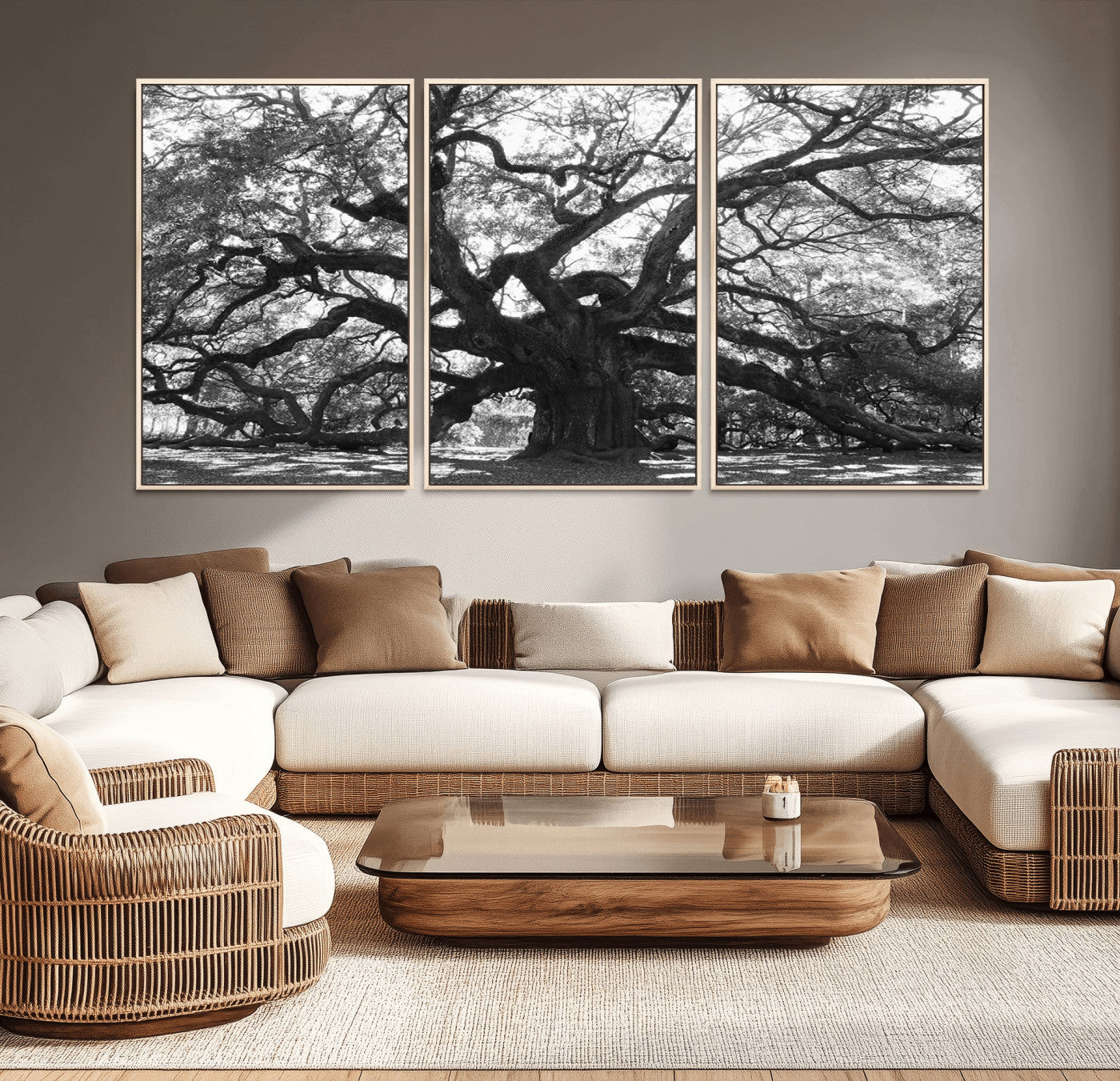 81655611-MGV-CV-36X24-Ancient Oak Wall Art Canvas Print, Framed Twisted Branches Art Picture Print, Gnarled Tree Perfect Moody Nature Decor Artwork