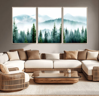 16716676-MGV-CV-36X24-Pine Forest Wall Art Canvas Print, Framed Misty Mountains Art Picture Print, Foggy Trees Perfect Moody Forest Decor Artwork