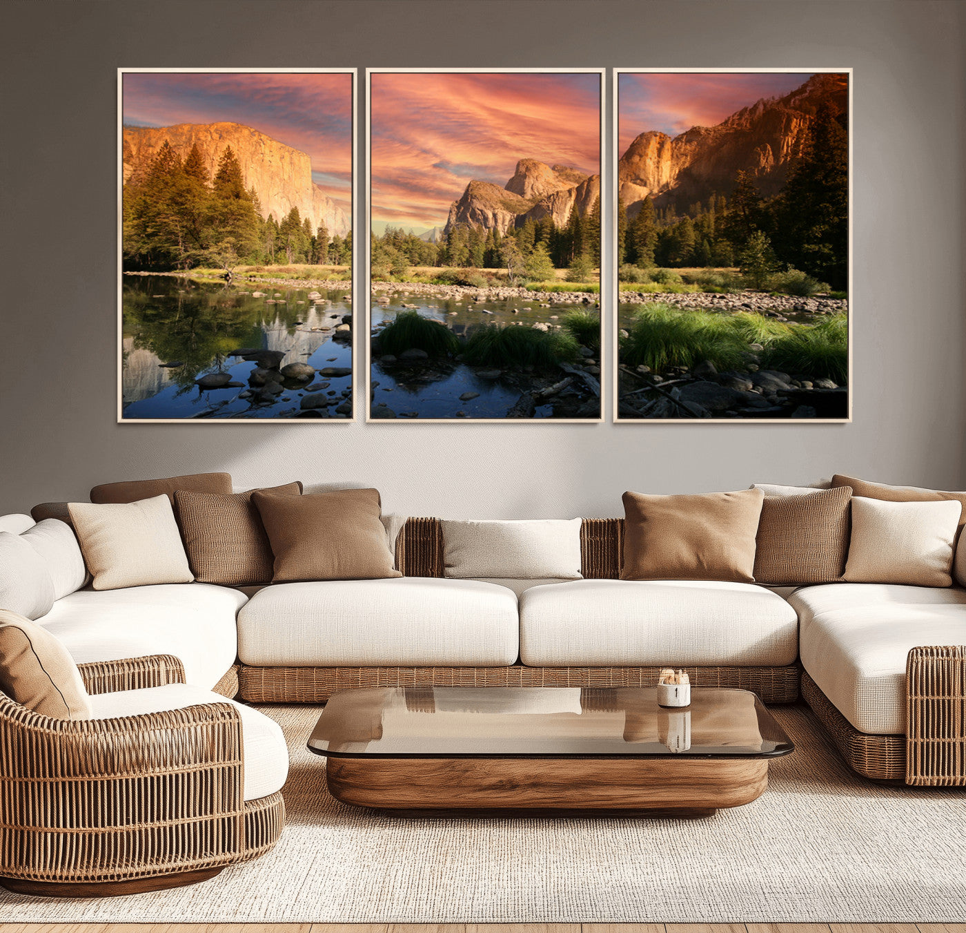 31199457-MGV-CV-36X24-Yosemite Valley Wall Art Canvas Print, Framed El Capitan Art Picture Print, Sunset Sky Perfect Vibrant Western Decor Artwork
