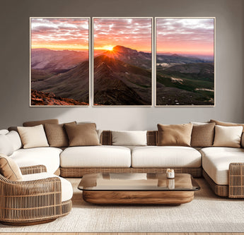 50957419-MGV-CV-36X24-Mountain Sunrise Wall Art Canvas Print, Framed Alpine Ridge Art Picture Print, Mountain Range Perfect Vibrant Rustic Decor Artwork