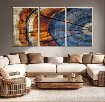 96890915-MGV-CV-36X24-Abstract Tree Ring Wall Art – Rustic Nature Canvas Print with Wood Grain Texture, Modern Earth Tone Artwork for Office, Living