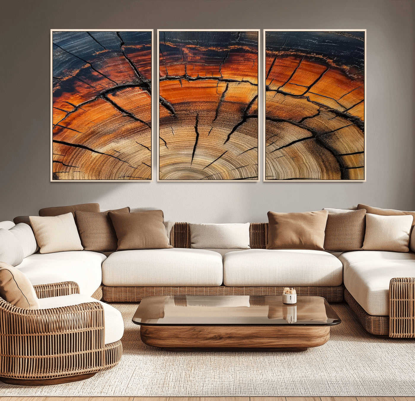 65909987-MGV-CV-36X24-Rustic Tree Ring Wall Art – Nature Inspired Wooden Texture Canvas Print, Modern Abstract Artwork for Living Room, Bedroom, Office