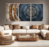 91368647-MGV-CV-36X24-Tree Ring Wall Art – Natural Rustic Wood Texture Canvas Print, Farmhouse Log Cabin Decor, Framed Abstract Tree Stump for Living