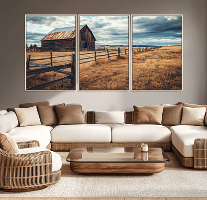 69356982-MGV-CV-36X24-Old Barn Wall Art Canvas Print, Framed Rustic Fence Art Picture Print, Wooden Farmhouse Perfect Rustic Farmhouse Decor Artwork