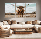39350715-MGV-CV-36X24-Texas Longhorn Wall Art Canvas Print, Framed Longhorn Cow Art Picture Print, Western Cattle Perfect Rustic Western Decor Artwork