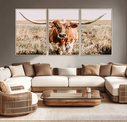 54986862-MGV-CV-36X24-Majestic Longhorn Wall Art – Canvas Print of Graceful Strength & Bold Spirit, Wild Plains Beauty Nature Inspired Rustic Decor for