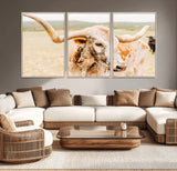 21060648-MGV-CV-36X24-Texas Longhorn Wall Art Canvas Print, Framed Speckled Cow Art Picture Print, Rustic Bull Perfect Rustic Western Decor Artwork