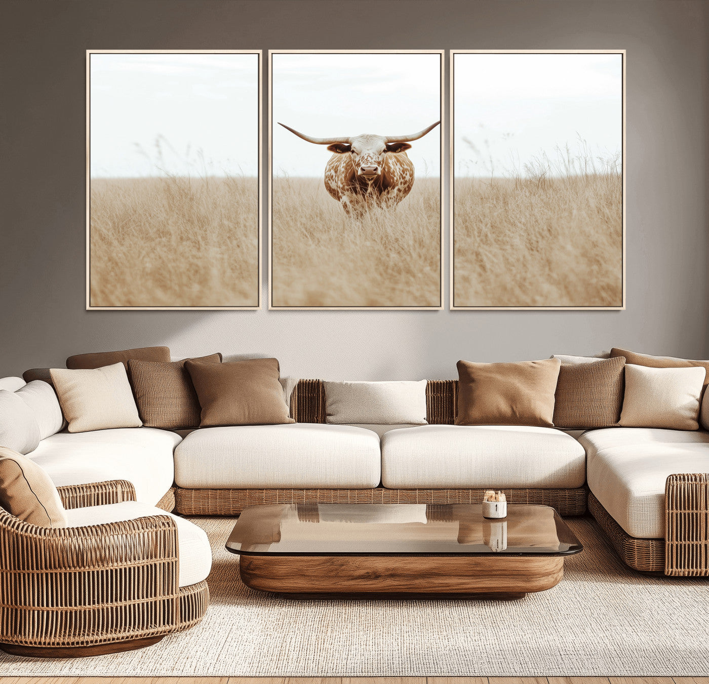 20927060-MGV-CV-36X24-Texas Longhorn Wall Art Canvas Print, Framed Lone Cattle Art Picture Print, Longhorn Bull Perfect Rustic Western Decor Artwork