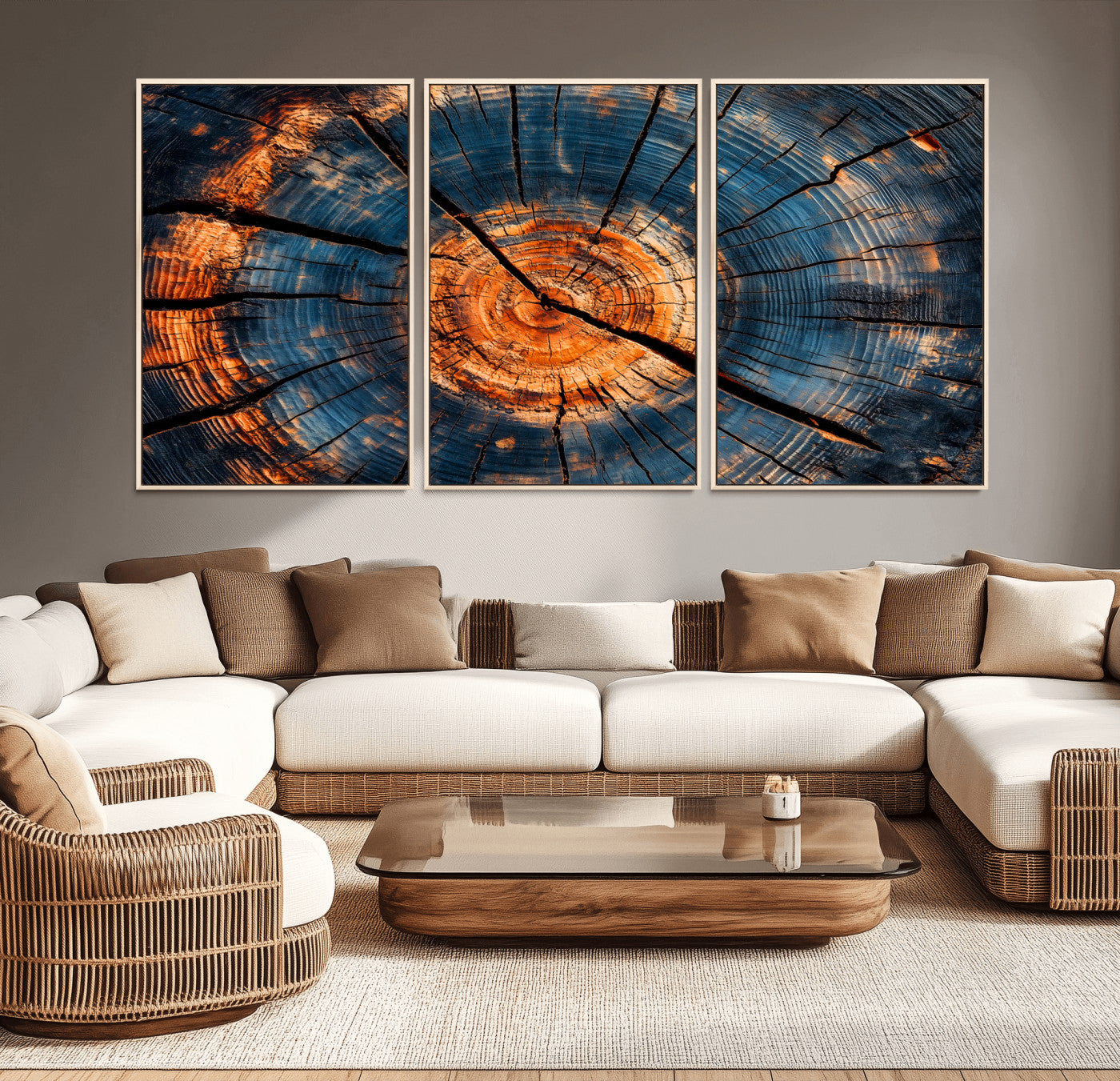 81894502-MGV-CV-36X24-Burnt Wood Wall Art Canvas Print, Framed Aged Timber Art Picture Print, Rustic Tree Slice Perfect Rustic Decor Artwork for Home,