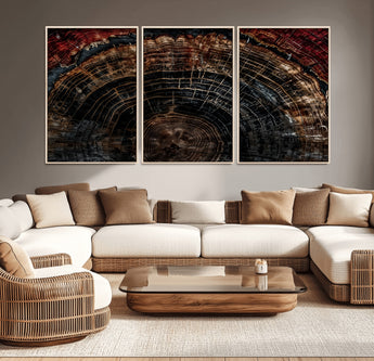 43686762-MGV-CV-36X24-Dark Wood Ring Wall Art Canvas Print, Framed Abstract Wood Tree Art Picture Print, Rustic Tree Slice Perfect Rustic Decor Artwork