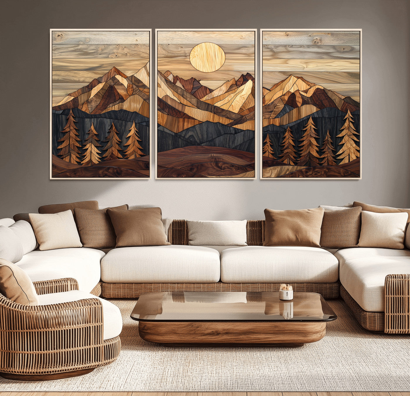 39116082-MGV-CV-36X24-Wood Mountain Landscape Wall Art Canvas Print, Framed Sunset Hills Art Picture Print, Abstract Nature Perfect Boho Decor Artwork