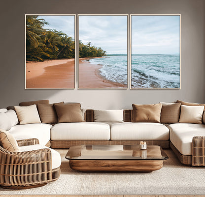 88125882-MGV-CV-36X24-Tropical Shoreline Wall Art Canvas Print, Framed Palm Trees Art Picture Print, Tropical Ocean Perfect Tropical Coastal Decor