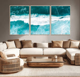 23828594-MGV-CV-36X24-Aerial Waves Wall Art Canvas Print, Framed Ocean Break Art Picture Print, Sea Foam Perfect Tropical Coastal Decor Artwork
