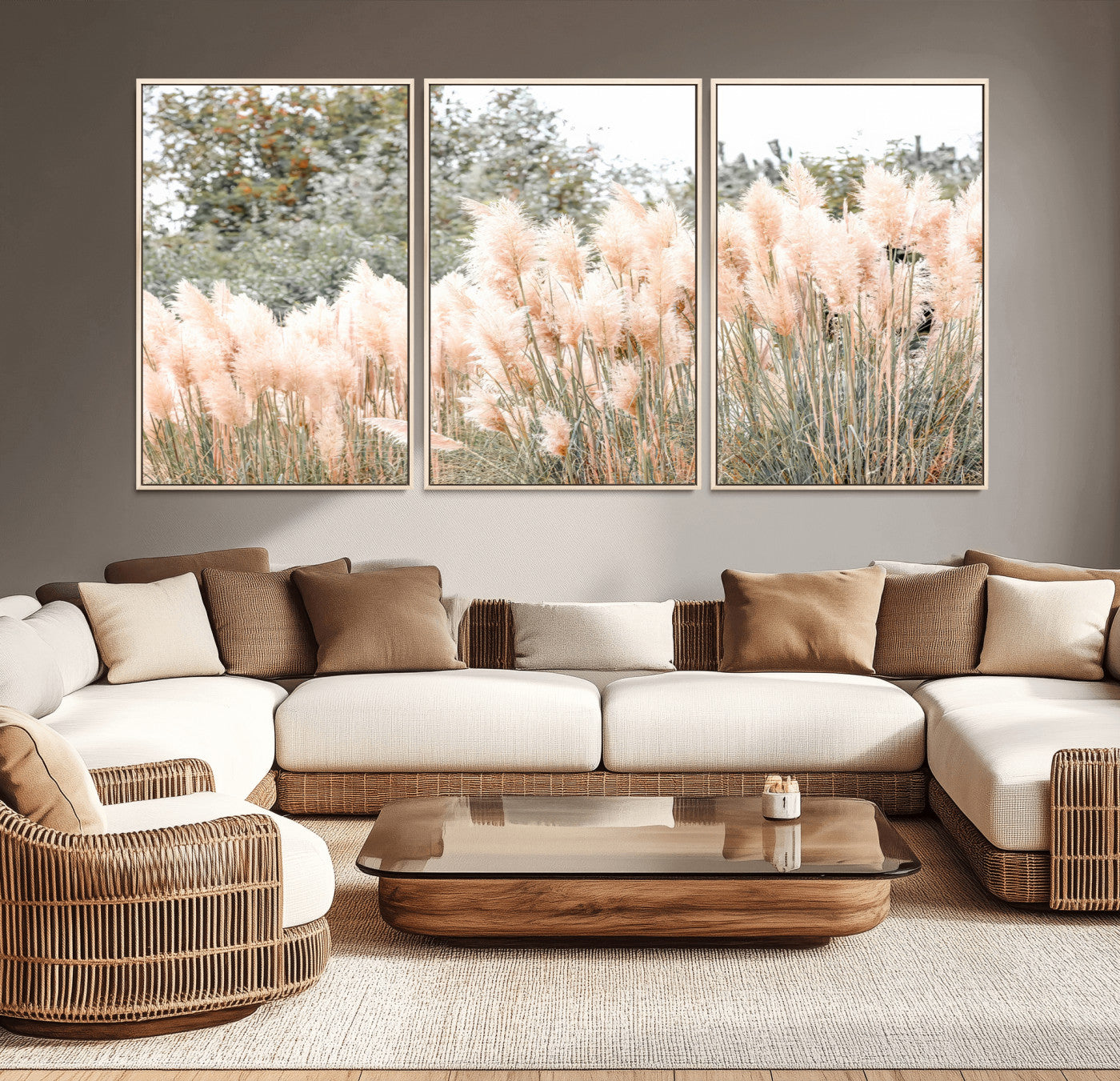 21826392-MGV-CV-36X24-Pampas Grass Wall Art Canvas Print, Framed Soft Pampas Art Picture Print, Pastel Grasses Perfect Soft Neutral Boho Decor Artwork