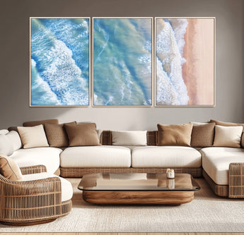 17641845-MGV-CV-36X24-Aerial Ocean Wall Art Canvas Print, Framed Blue Waves Art Picture Print, Sandy Shoreline Perfect Modern Coastal Decor Artwork