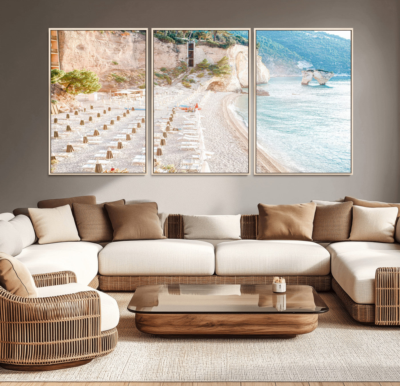 84816639-MGV-CV-36X24-Mediterranean Beach Wall Art Canvas Print, Framed Airy Coastal Art Picture Print, Summer Shore Perfect Coastal Retreat Decor