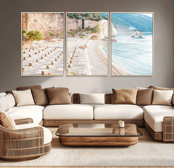 84816639-MGV-CV-36X24-Mediterranean Beach Wall Art Canvas Print, Framed Airy Coastal Art Picture Print, Summer Shore Perfect Coastal Retreat Decor