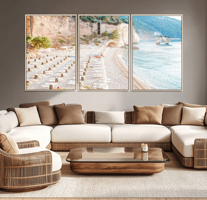 84816639-MGV-CV-36X24-Mediterranean Beach Wall Art Canvas Print, Framed Airy Coastal Art Picture Print, Summer Shore Perfect Coastal Retreat Decor