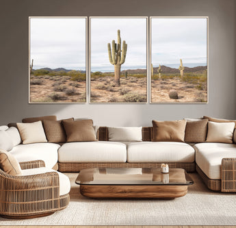 96147924-MGV-CV-36X24-Saguaro Cactus Wall Art Canvas Print, Framed Desert Cactus Art Picture Print, Earthy Desert Perfect Southwestern Boho Decor