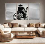 83102464-MGV-CV-36X24-Western Cowboy Wall Art Canvas Print, Framed Monochrome Horse Art Picture Print, Western Equestrian Perfect Rustic Western Decor
