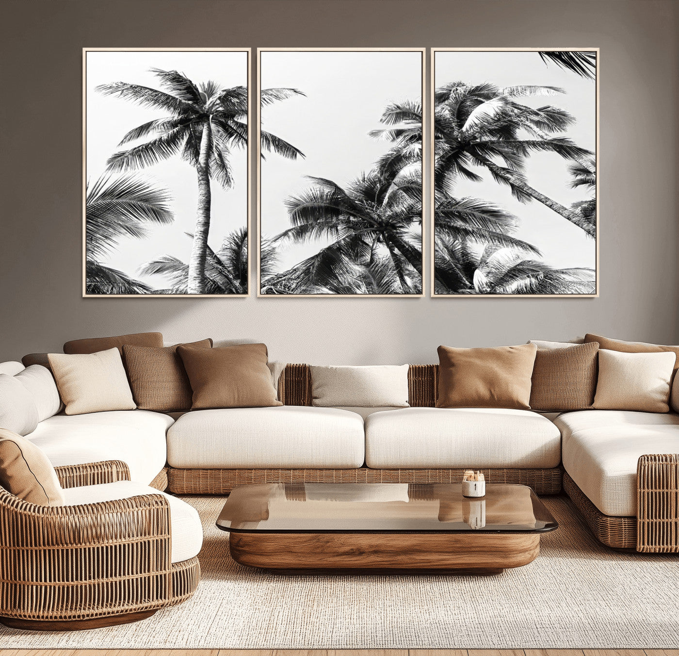 46641801-MGV-CV-36X24-Palm Tree Wall Art Canvas Print, Framed Black White Tropics Art Picture Print, Monochrome Palms Perfect Modern Tropical Minimalist