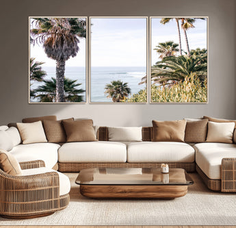 51404565-MGV-CV-36X24-Palm Trees Wall Art Canvas Print, Framed Ocean Breeze Art Picture Print, Coastal View Perfect Tropical Coastal Decor Artwork